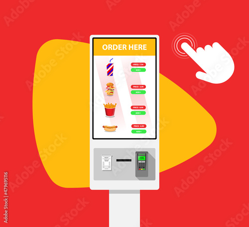 Self-ordering and self payment kiosk for fast food chains, restaurants and retailers. Floor standing
