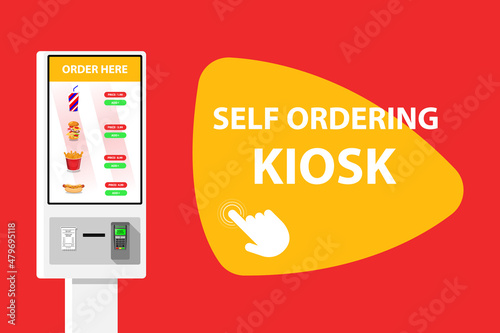 Self-ordering and self payment kiosk for fast food chains, restaurants and retailers. Floor standing