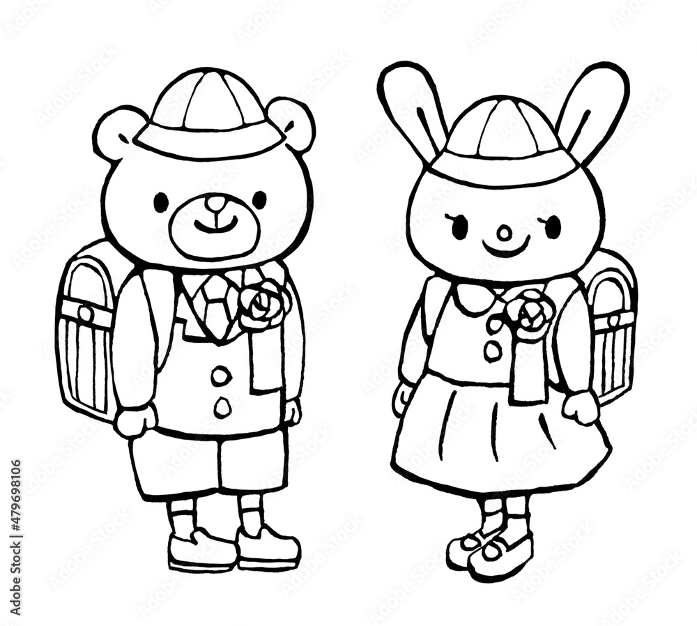 一年生の塗り絵手描きイラスト 一年生の塗り絵手描きイラスト