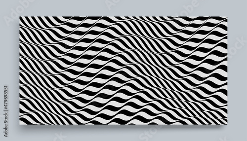 Black and white design. Pattern with optical illusion. Abstract striped background. Vector illustration.