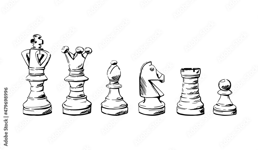 Premium Vector  Set of chess pieces sketch. 6 hand-drawn black chess game.  vector illustration.