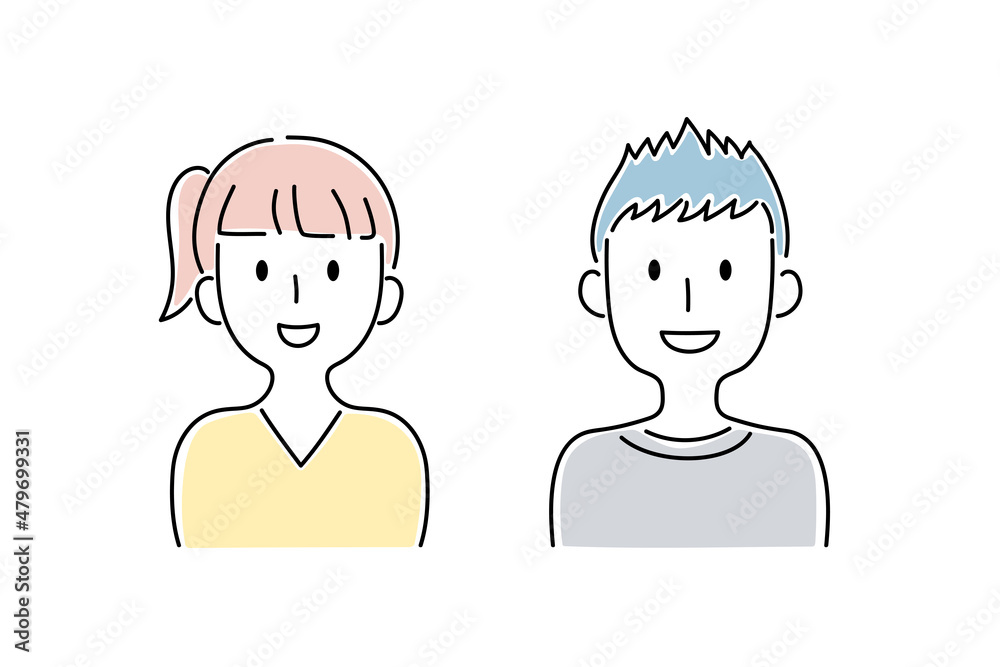 手描き風・笑顔の少年・少女のベクターイラスト 手描き風・笑顔の少年・少女のベクターイラスト