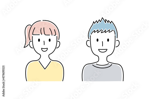 手描き風・笑顔の少年・少女のベクターイラスト