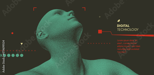 Man looking up. Abstract digital human head. Minimalistic design for business presentations, flyers or posters. 3d vector illustration.