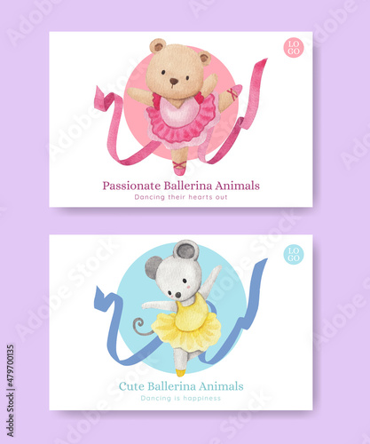 Facebook template with Fairy ballerinas animals concept,watercolor style