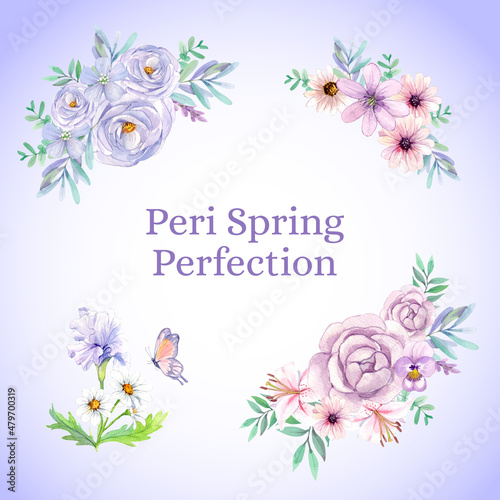 Bouquet template with peri spring flower concept,watercolor style