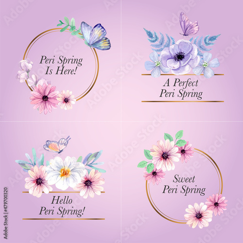 Bouquet template with peri spring flower concept,watercolor style