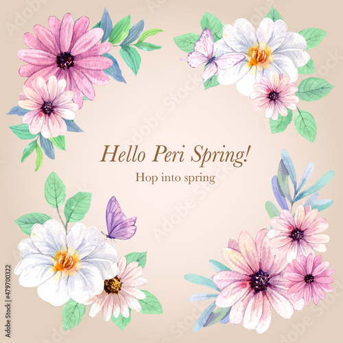 Bouquet template with peri spring flower concept,watercolor style