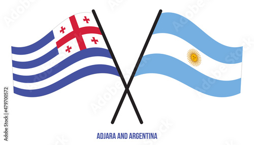 Adjara and Argentina Flags Crossed And Waving Flat Style. Official Proportion. Correct Colors.