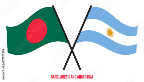 Bangladesh and Argentina Flags Crossed And Waving Flat Style. Official Proportion. Correct Colors.