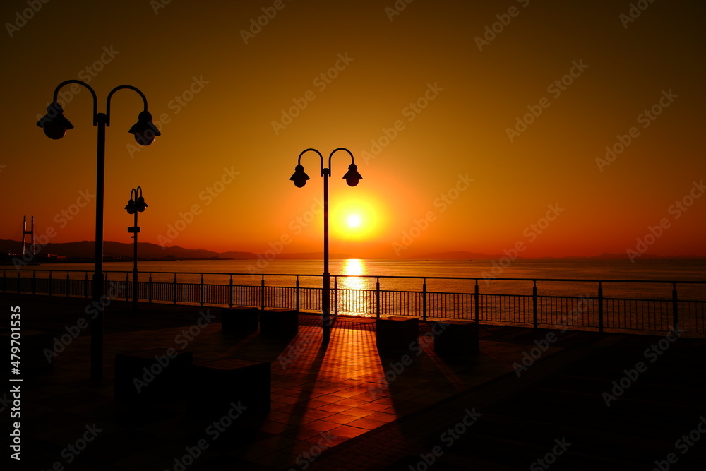 夕陽と海岸風景 夕陽と海岸風景