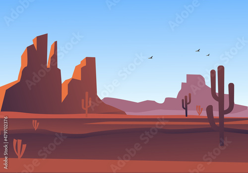 Canvas Midday sultry desert with mountains landscape