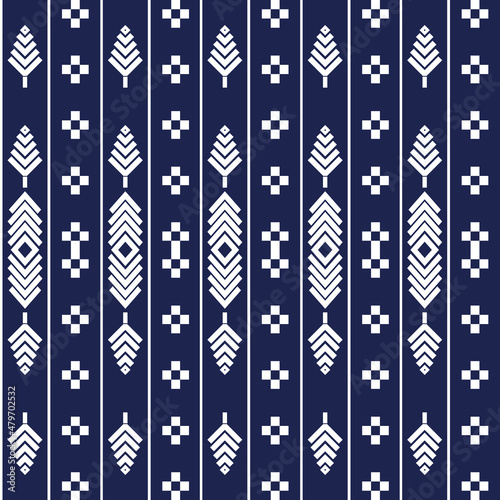 Abstract geometric seamless pattern against navy blue 
background. Vector illustration.