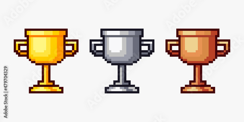 Winner cups in pixel art style