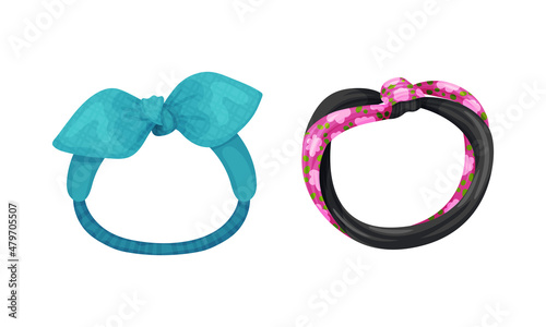 Hair accessories for hairstyle set. Stylish textile headbands decorated with bow knot cartoon vector illustration