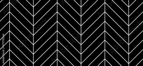 Black chevron herringbone parquet floor seamless pattern with diagonal panels. Vector wooden or brick wall texture. Modern interior background. Outline monochrome wallpaper.