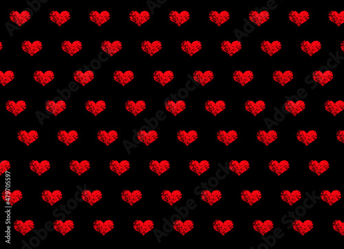 red hearts on a black background, seamless print for paper and fabric