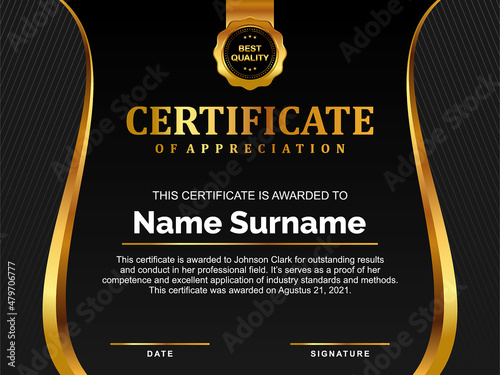 Black Gold Certificate Appreciation Template