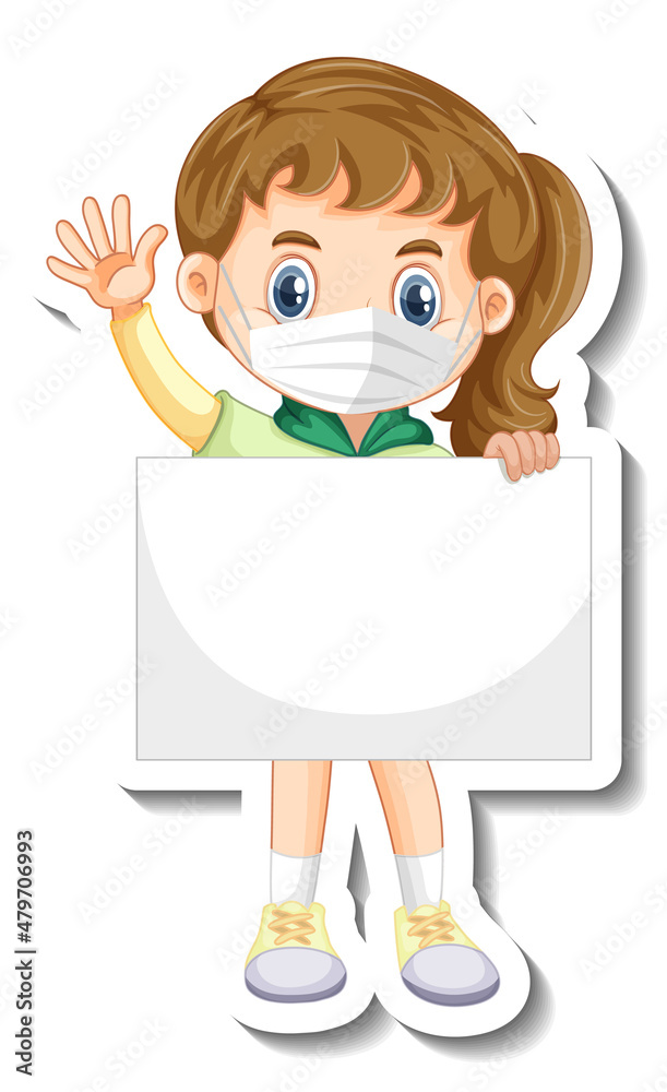 Sticker girl holding empty board in cartoon style Sticker girl holding empty board in cartoon style