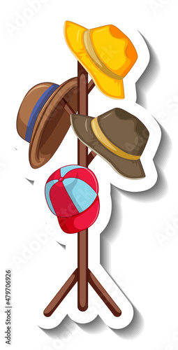 Many hats on standing rack