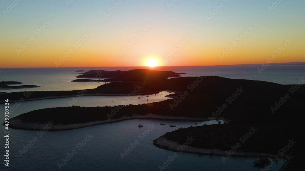 Sunset on the background of islands in the adriatic sea drone shooting Sunset on the background of islands in the adriatic sea drone shooting