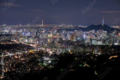 Beautiful night view of Seoul city.                       .  