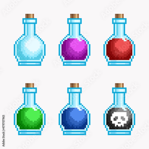 Collection of pixel potion bottles