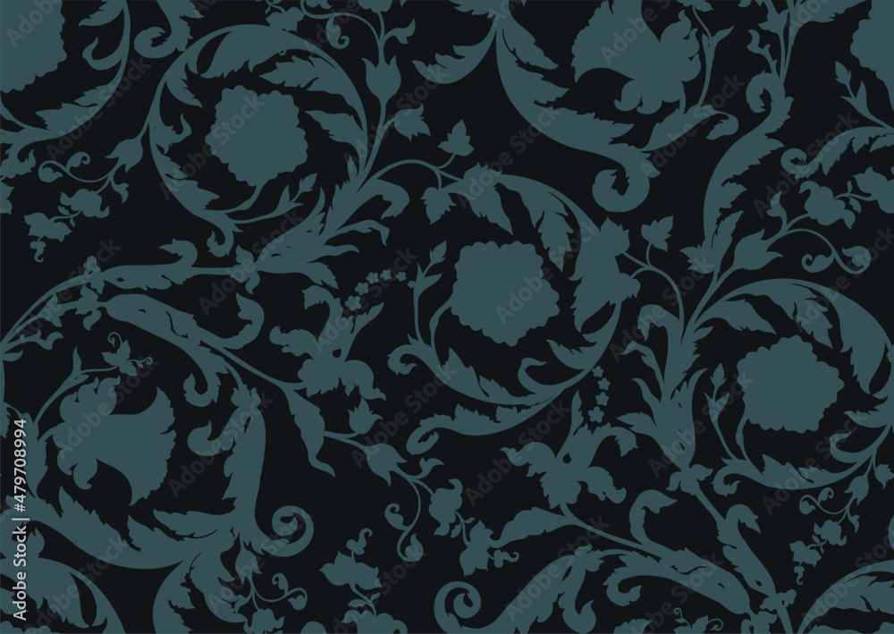 Seamless pattern with stylized flowers In baroque, rococo, victorian, renaissance medieval style. In decorative style. Ethnic patterned ornate hand drawn.medieval style. Vector illustration.