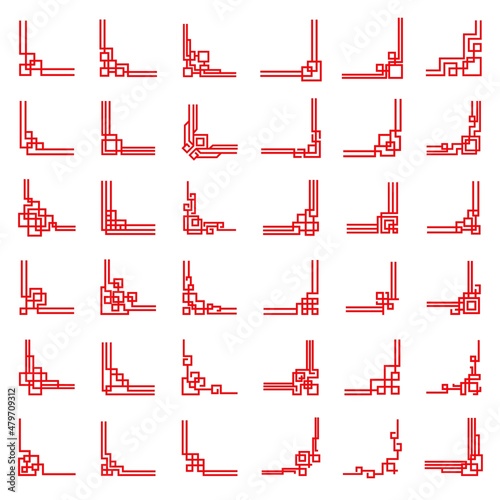 Asian red frame corners and dividers, vector Chinese, Korean or Japanese ornaments. Oriental Asian line pattern embellishments or border frames, China knot decoration and red corner dividers
