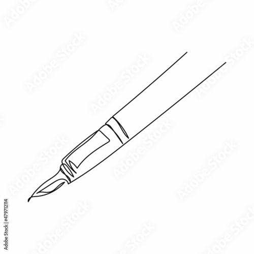 Fototapeta Naklejka Na Ścianę i Meble -  Continuous one simple single abstract line drawing of classic fountain pen icon in silhouette on a white background. Linear stylized.