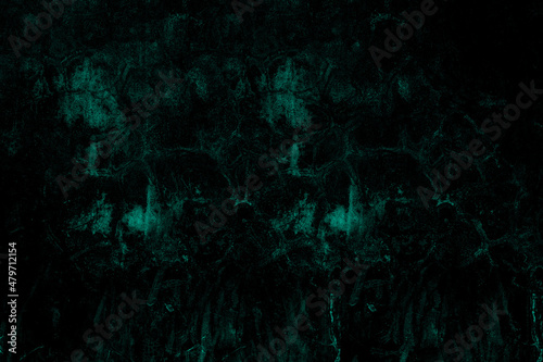 Abstract dark cyan color old cement plaster wall with crack and grunge texture for background