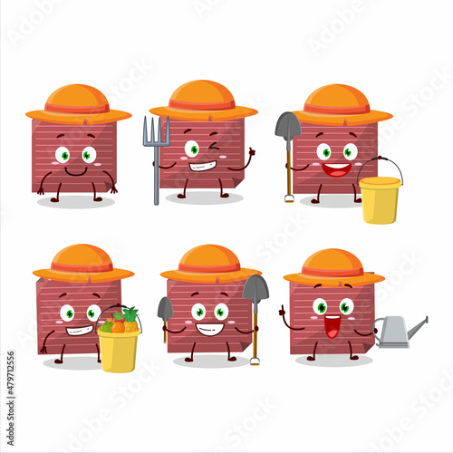 Farmer red sticky note cute mascot character with fork