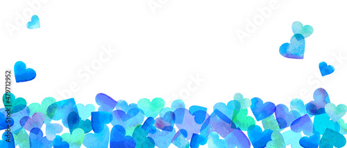 ハート型が敷き詰められた背景イラスト　手描き水彩　ブルー系