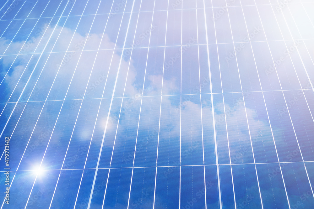 Reflection of clouds in the surface solar panel Reflection of clouds in the surface solar panel