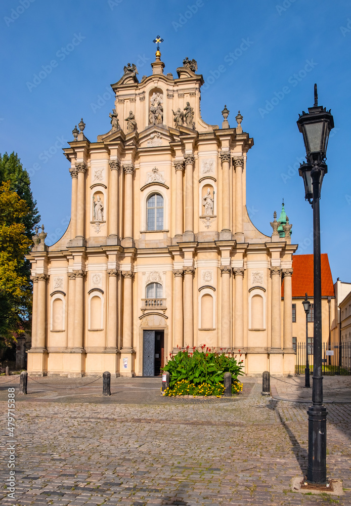 Kosciol Wizytek Visitationist Church of St. Joseph at Krakowskie Przedmiescie street in Old Town historic district of Warsaw in Poland