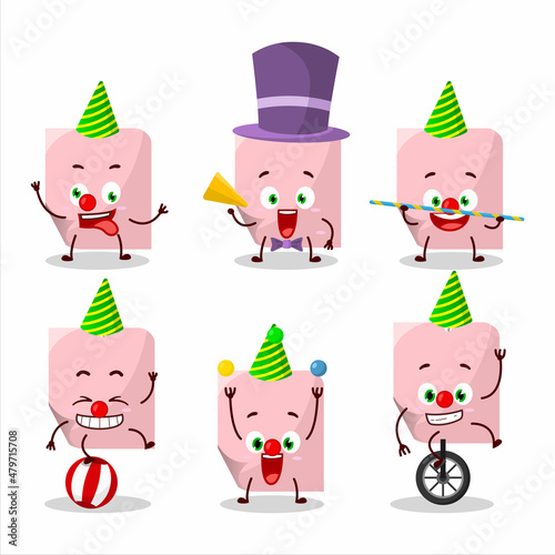 Cartoon character of pink sticky note with various circus shows