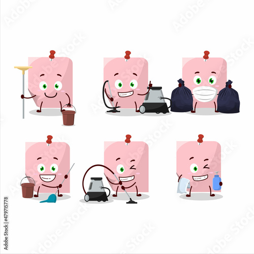 Cleaning service pink sticky note cute cartoon character using mop