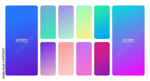 Pastel gradient smooth and soft vibrant color background set. Devices, pc and modern smartphone screen soft pastel color backgrounds vector ux and ui design illustration.