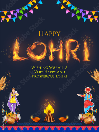 Happy Lohri holiday background for Punjabi festival