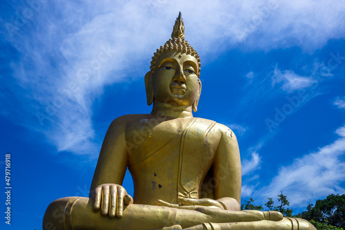 Background of Buddhist tourist attraction in Thailand s Prachuap Khiri Khan Province  Big Buddha Khao Tao  is located on a mountain  always visited by tourists and travelers from all over the world.