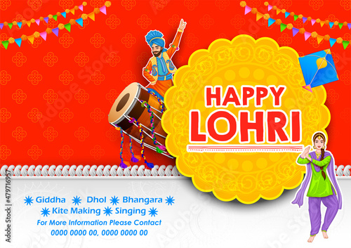 Happy Lohri holiday background for Punjabi festival