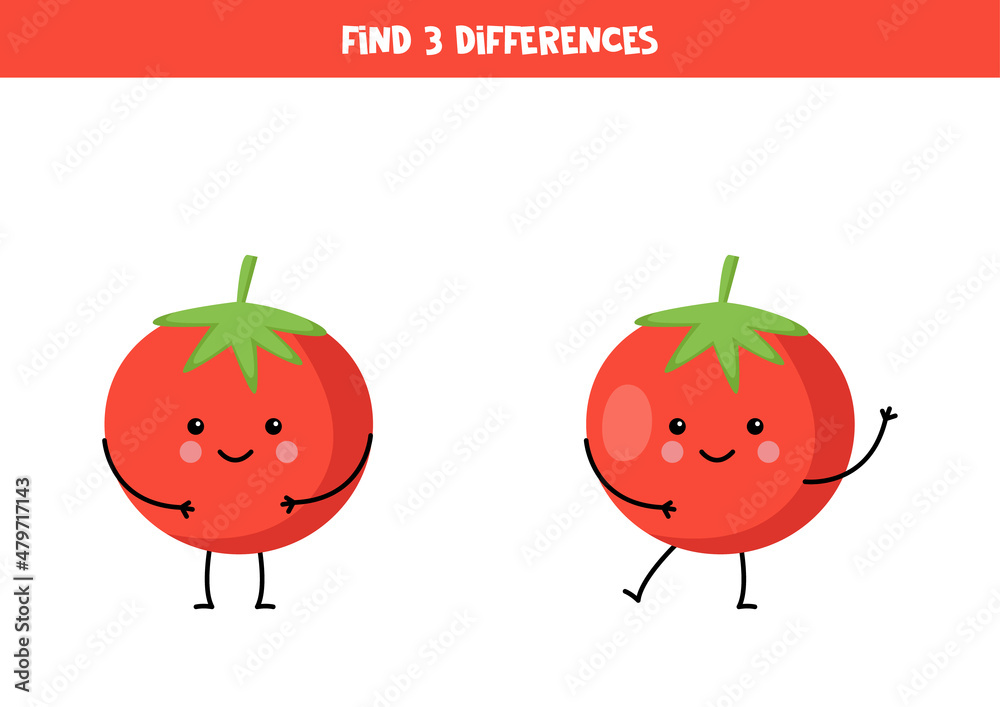 Find three differences between two cute tomatoes. Stock Vector | Adobe ...