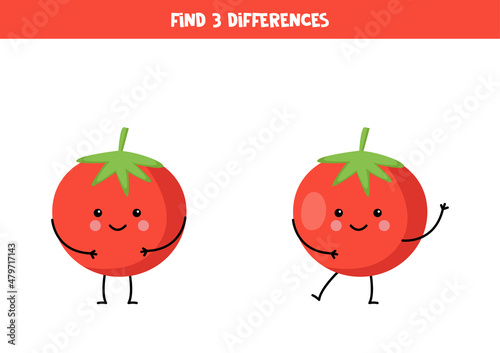 Find three differences between two cute tomatoes.