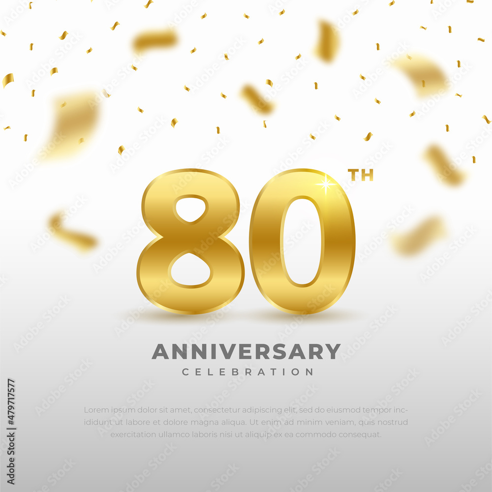 80th anniversary celebration with gold glitter color and black background. Vector design for celebrations, invitation cards and greeting cards. 80th anniversary celebration with gold glitter color and black background. Vector design for celebrations, invitation cards and greeting cards.