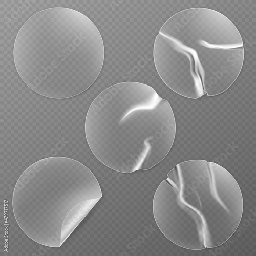 Realistic Detailed 3d Different Transparent Round Adhesive Stickers Set on Background. Vector illustration of Circle Sticky Label