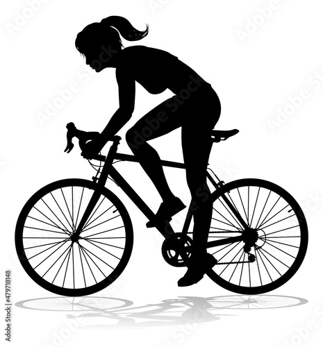 Fototapeta Naklejka Na Ścianę i Meble -  Woman Bike Cyclist Riding Bicycle Silhouette