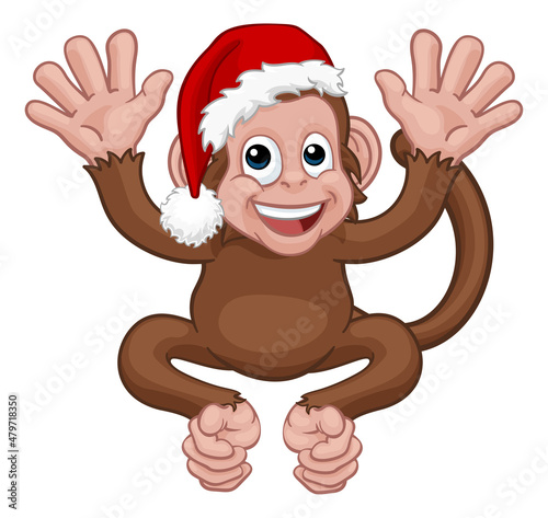 Santa Hat Christmas Monkey Cartoon Character
