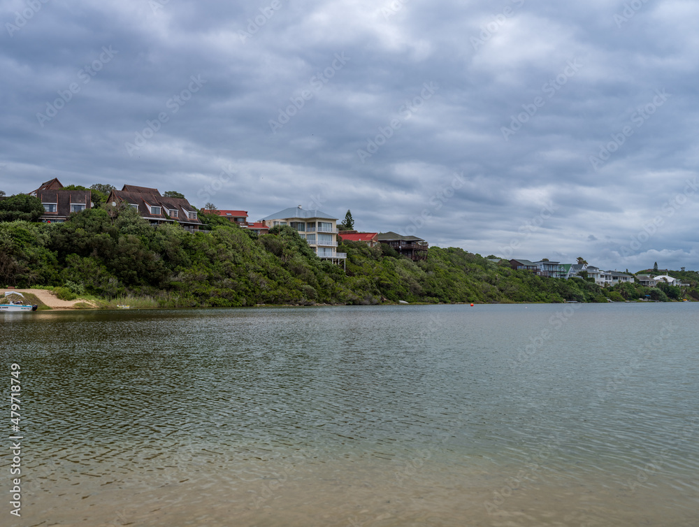 kleinemonde beach front and houses on the river bank in Port Alfred South Africa