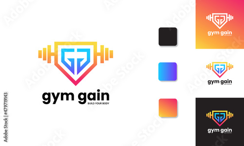Letter G creative monogram fitness with gym logo design template