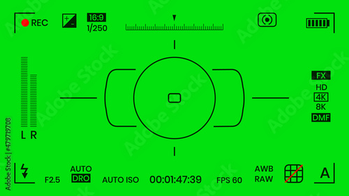 Green colored chroma key camera rec frame viewfinder overlay background screen flat style design vector illustration. Chroma key VFX screen camera overlay abstract background concept for video footage